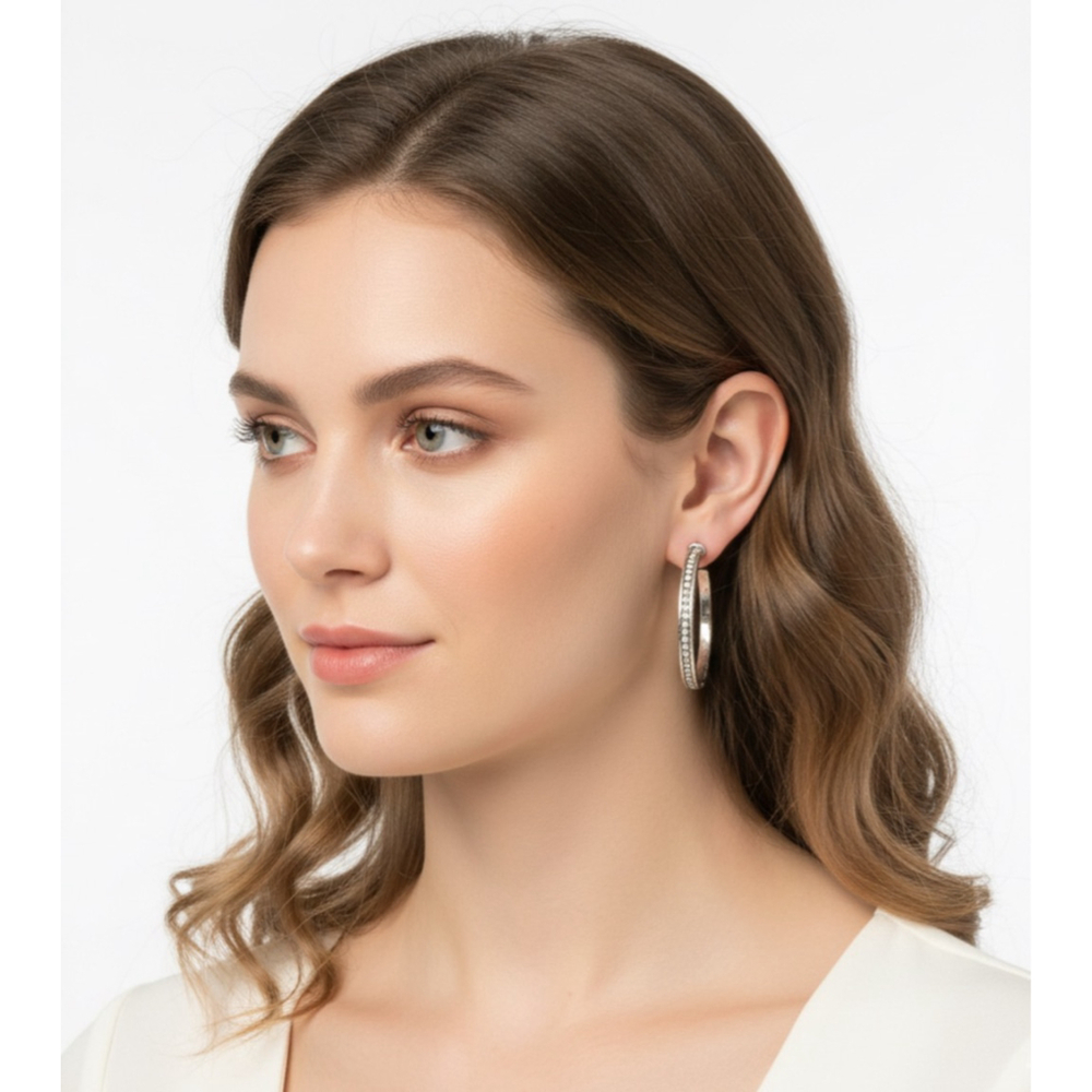 Brighton “Secret of Love” Rhinestone and silver Hoop Earrings 1812